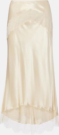 Dolce & Gabbana Lace-trimmed silk-blend satin slip skirt
