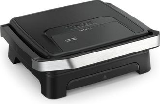 T-fal Inicio Classic GC271810 - Griglia a contatto 2 in 1, 2000 W, design compatto, alloggiamento in acciaio inox, vassoio raccogli succhi, piastre