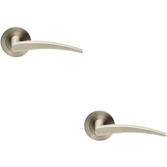 Loops 2x PAIR Slim Arched Flat Lever on Round Rose Concealed Fix Satin Stainless Steel in Metallics