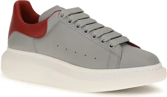 Alexander McQueen Mens Leather Sneakers Grey-Flame Grey/flame