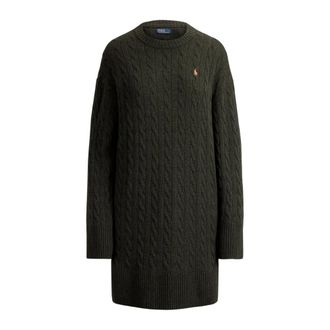 Polo Ralph Lauren Kabelgebreide trui-jurk - Dames - Jurken - Groen - Maat: S Wol