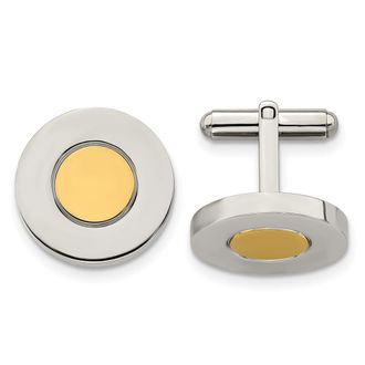 Diamond2Deal Stainless Steel Polished Yellow IP-plated Circle Cufflinks