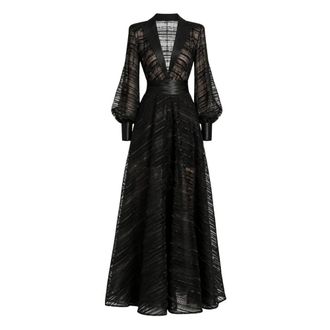 BABYLON Long Lace-Effect Gown - female - Babylon - Gowns - Black - S - Dresses