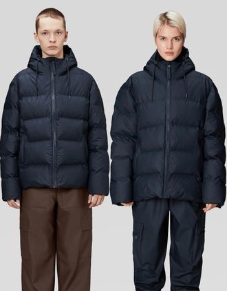 Rains Womens Rains Alta Unisex Puffer Jacket - 47 Navy - Navy/Navy - Size: 10/8