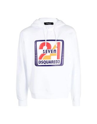 Dsquared2 Mens Dsquared2 Cool Fit Seven 24 Logo White Hoodie - Size: 40