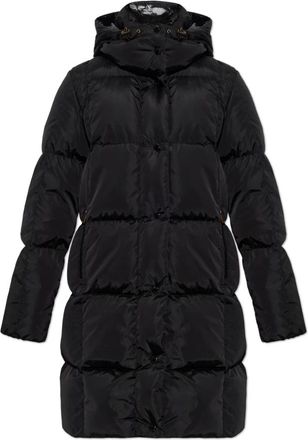 Moncler Litte Vierkant-gewatteerde Lange Donsjas met Capuchon - Dames - Dons jassen - Zwart - L - Nylon - Jassen