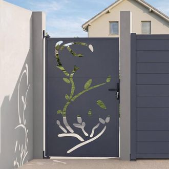 IDMarket Puerta De 100 X 160 Cm De Acero Gris Antracita Con Motivos Flower