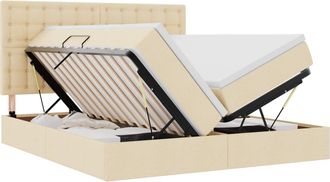 vidaXL Letto Con Contenitore Con Testiera Crema 180 X 200 Cm Tessuto Vidaxl