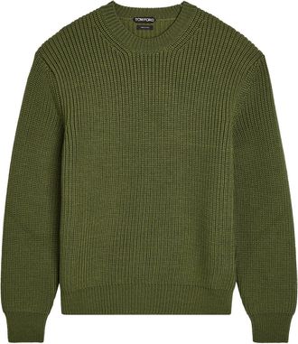 Tom Ford Ribbed Crew-neck Wool Jumper - Olive - 52 (IT52 / XL)