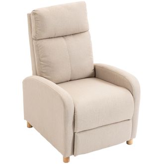 HOMCOM Homcom Sill&oacute;n Relax Reclinable Hasta 135&deg;, Tapizado En Lino, Reposapi&eacute;s, Muelles Ensacados, Respaldo Alto Grueso Y Patas De Madera Beige