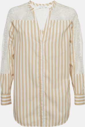 Sandro Beige & White Striped Cotton & Lace Shirt