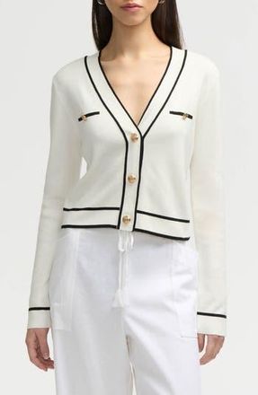 NVLT Stripe Crop Cardigan in White/Black at Nordstrom Rack, Size Small