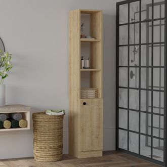 Dmora Mueble Columna Leuca, 3 Estantes, Una Puerta, 5 Compartimentos, 30x30x170h Cm Color Roble Marr&oacute;n