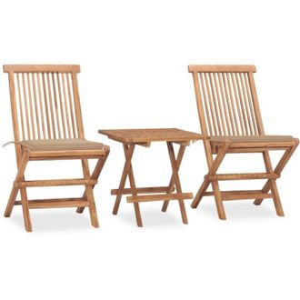 vidaXL 3 Pcs Conj. Cena Doblando Al Aire Libre Con Coj&iacute;n De Teca S&oacute;lida - 342732