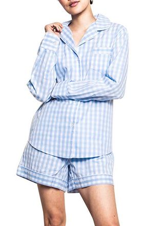 Petite Plume Gingham Check Short Cotton Pajamas in Blue at Nordstrom, Size X-Large