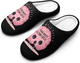 Generic Your Anxiety Is A Lying Bitch Slippers Men Winter Warm Cotton Anti-Slip Indoor Slip-Ons House Shoes