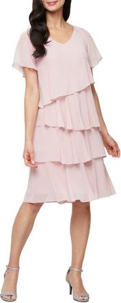 S.L. Fashions Beaded Tiered Chiffon Dress in Faded Rose at Nordstrom, Size 14