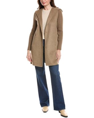 Kenneth Cole Hooded Double Face Wool With Rib Knit Sleeves