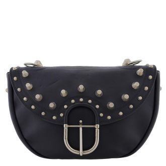 Roberto Cavalli Black Studded Leather Shoulder Bag with Chain Handle