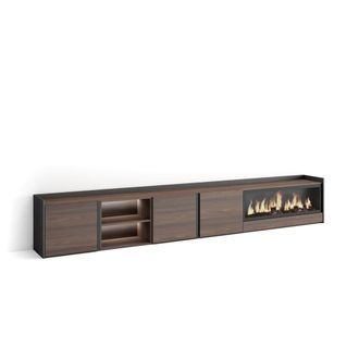 Skraut Home Mueble tv efecto madera roble negro 315x35x50cm chimenea efecto fuego