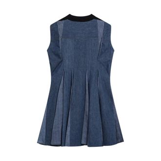 sacai Short Dresses, female, Blue, Size: L Denim x Knit Dress