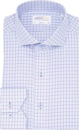 Lorenzo Uomo Trim Fit Small Windowpane Cotton Oxford Dress Shirt in Light Blue at Nordstrom Rack, Size 16.5 - 32