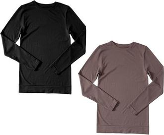 Ingrid & Isabel Seamless Maternity Rib Long Sleeve Crew Tee 2 Pack Bundle in Black/taupe at Nordstrom, Size X-Small