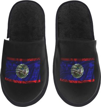 Generic Furry Slippers Silk Style Flag Of Belize Home Slippers Soft Warm Slipper For Mens Indoor Guest M