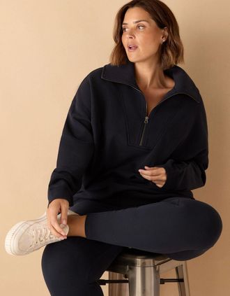 Live Unlimited London Womens Navy Half Zip Sweatshirt - Size: 28