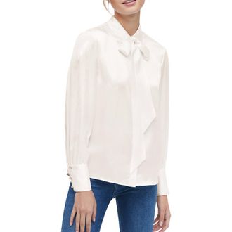 LilySilk Vintage Bow Tie Silk Blouse in Ivory at Nordstrom, Size Small