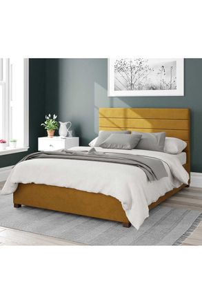 Aspire Home Accents Kelly Upholstered Ottoman Storage Bed, Plush Velvet Fabric in Mustard | Size: Double