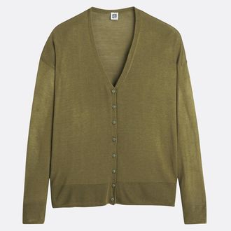 La Redoute Collections Fijn gebreid vest met v-hals en knoopsluiting