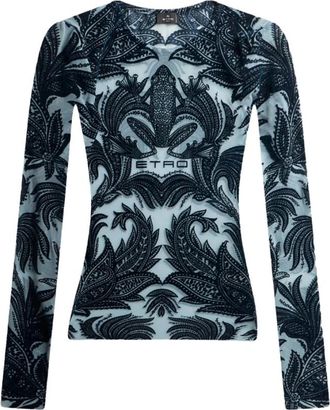 Etro Etro, Long Sleeve Tops, female, Multicolor, Size: XS Paisley Print Crew Neck Long Sleeve Top