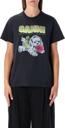Ganni Black Puppy Cotton T-shirt