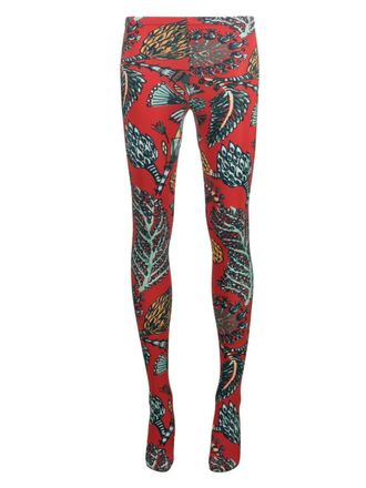 La DoubleJ mid-waist leaf-print tights - Red