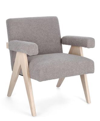 Konte Design Sill&oacute;n de tela efecto boucl&eacute; gris t&oacute;rtola y patas de madera de caucho