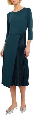 Misook Contrast Panel Knit Dress in Marine Teal/black at Nordstrom Rack, Size Xx-Small