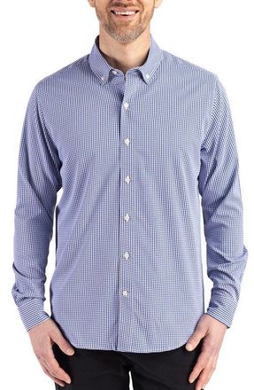Cutter & Buck Skyline Epic Confidence Check Stretch Button-Down Shirt in Tour Blue/white at Nordstrom, Size 2Xlt