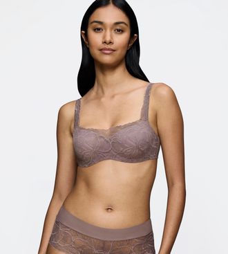 Triumph Balconette-BH TRIUMPH Body Make-Up Illusion Lace, Damen, Gr. 70, Cup D, grau (pigeon grau), Microtouch, Obermaterial: 51% Polyamid, 37% Polyester, 12%
