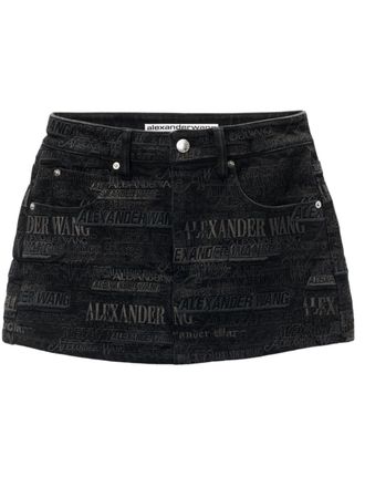 Alexander Wang logo-embroidered denim shorts - women - Cotton/Lyocell/Elastane - 27 - Black