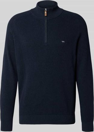 Fynch-Hatton Fynch-Hatton Strickpullover mit Troyer-Kragen und Label-Stitching in Marine, Größe XXXL