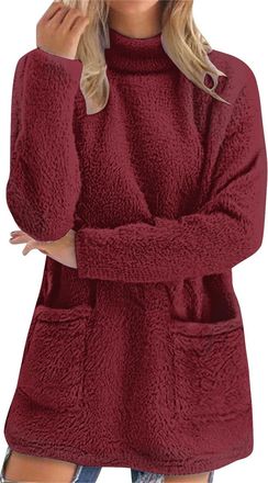 Generic Womens Polo Neck Jumper Fluffy Hoodies Pullover Teddy Fleece Sweatshirts Casual Top Fuzzy Long Sleeve Cozy Coat Tops Animal Print Tops for Women Hot P