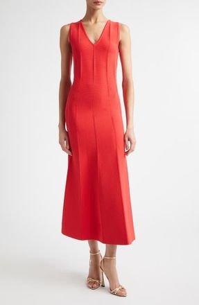 St. John Odette Valley Knit Midi Dress in Bright Deep Coral at Nordstrom, Size X-Large