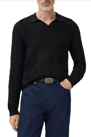 John Varvatos Haynes Long Sleeve Johnny Collar Polo In Black