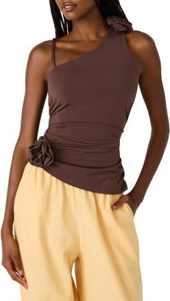 Steve Madden Hadleigh Asymmetric Ruched Tank in Walnut at Nordstrom, Size X-Small
