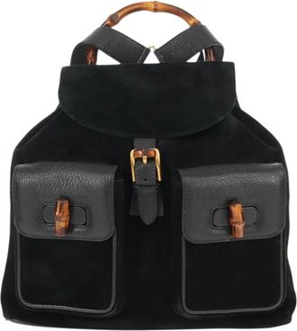 Gucci Vintage Bamboo Backpack Suede Black Suede Backpack Bag (Pre-Owned)