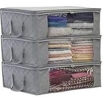OEM (3 Piezas, Gris) Bolsa De Almacenamiento Plegable Para Ropa, 49 X 36 X 21 Cm, Bolsa De Almacenamiento Para Debajo De La Cama, Tela No Tejida Gruesa E 