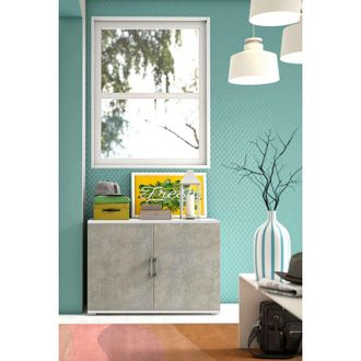 Dmora Armario Multiusos Darc, Mueble Lineal De 2 Puertas Batientes Con Balda, Muebles De Entrada, Zapatero Moderno, 100% Made In Italy, 90x45h66 Cm, Cemento