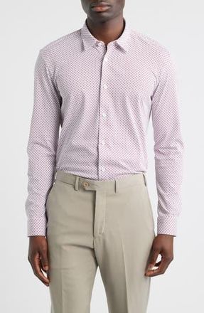 BOSS Geo Print Slim Fit Knit Button-Up Shirt in Dark Red at Nordstrom Rack, Size Xx-Large