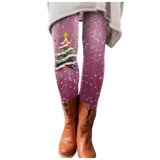 Generic Women Christmas Reindeer Printed Xmas Leggings Fashion Lady Elasticity Skinny Printed Stretchy Pants Running Christmas Leggings (XXL)